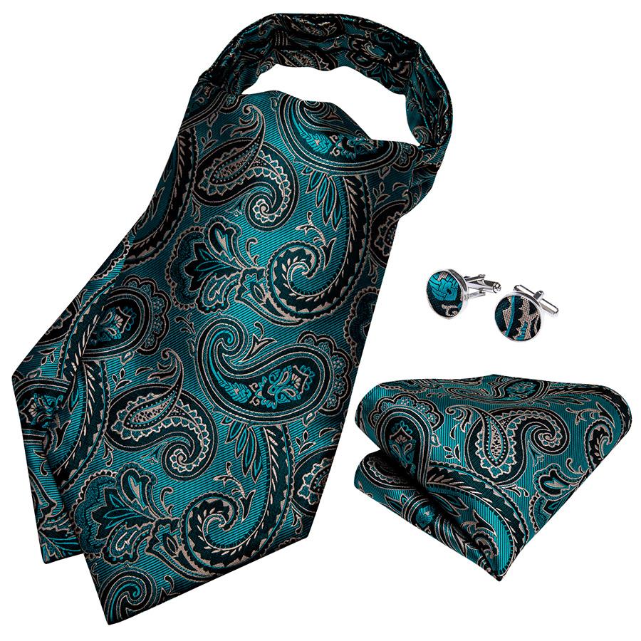 Neue Ascot-Krawatte für Herren, klassische Paisley-Krawatte, Seiden-Einstecktuch, Manschettenknopf-Krawatten-Set für Party AS-2007 von Joom DACH