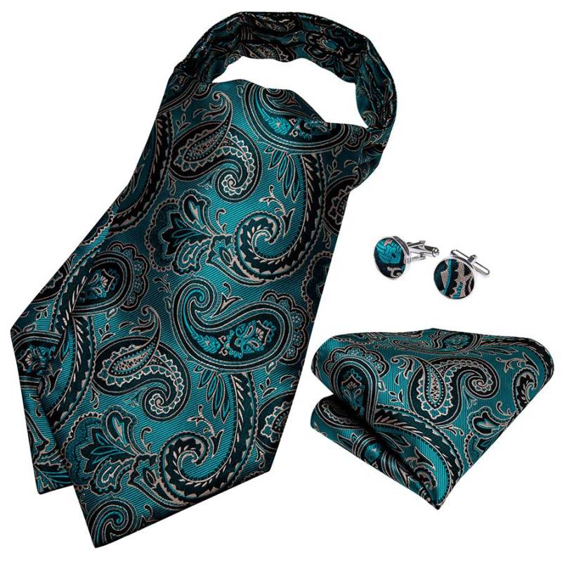Neue Ascot-Krawatte für Herren, klassische Paisley-Krawatte, Seiden-Einstecktuch, Manschettenknopf-Krawatten-Set für Party AS-2007 von Joom DACH