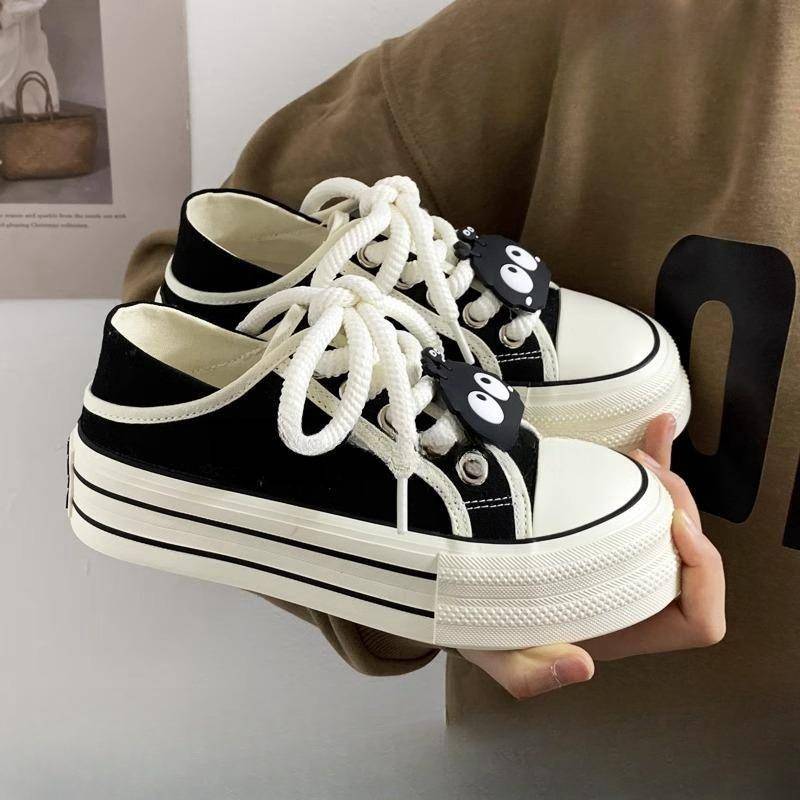 Neue Atmungsaktive Freizeit Sport Frühling Niedlich Schwarz Großer Kopf Canvas Schuhe Kinder Dicke Basisplatte Schuhe Tide 40 schwarz von Joom DACH
