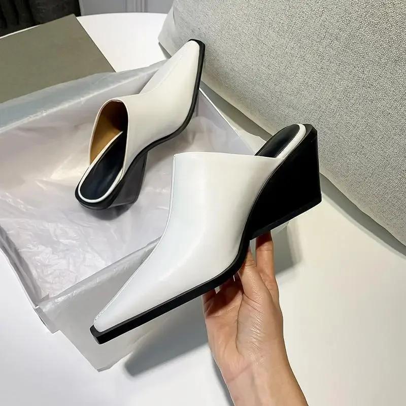 Neue Baotou Halbschuhe Damen Quadratischer Kopf High Heels Schuhe Mode Draußen Tragen Dicker Absatz Einfarbige Pantoletten Slides Schuhe 43 von Joom DACH