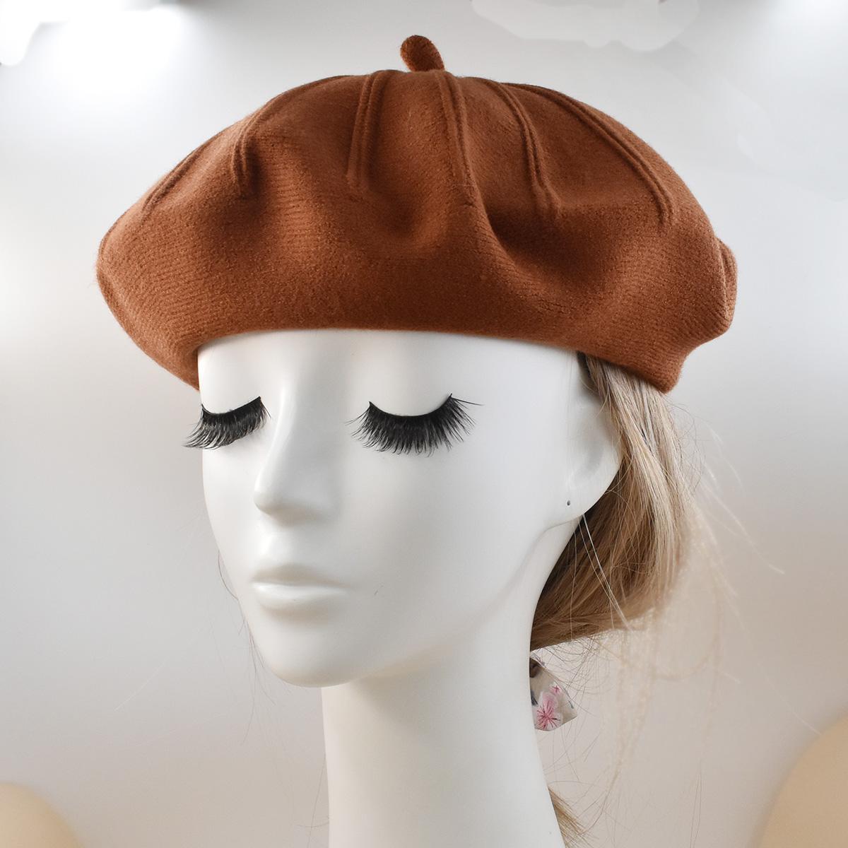 Neue Baskenmütze für Damen, Herbst- und Wintermütze, modisches Muster, gestreift, warmes Kaninchenhaar, stricken, vielseitig einsetzbar, schwarz, weiß, rot, Beanie-Kappe von Joom DACH