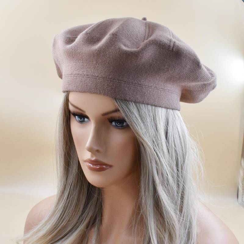 Neue Baskenmütze für Damen, Herbst- und Wintermütze, modisches Muster, gestreift, warmes Kaninchenhaar, stricken, vielseitig einsetzbar, schwarz, weiß, rot, Beanie-Kappe von Joom DACH