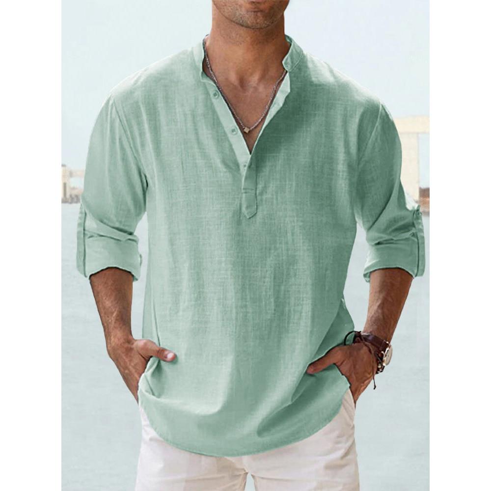 Neue Baumwoll-Leinen-Hemden für Herren, Freizeithemden, leichte Langarm-Henley-Strandhemden, hawaiianische T-Shirts für Herren, Streetwear US XXL 90-100 KG grün Neue Baumwoll-Leinen-Hemden für Herren, Freizeithemden, leichte Langarm-Henley-Strandhemden, hawaiianische T-Shirts für Herren, Streetwear US XXL 90-100 KG grün von Joom DACH