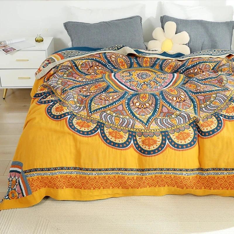 Neue Baumwolldecke für Betten Boho Sofa Handtuch Sommer Cool Quilt Casual Decke Überwurf Weiche Mandala Bettdecke Doppelseitiges Laken 200x230cm von Joom DACH