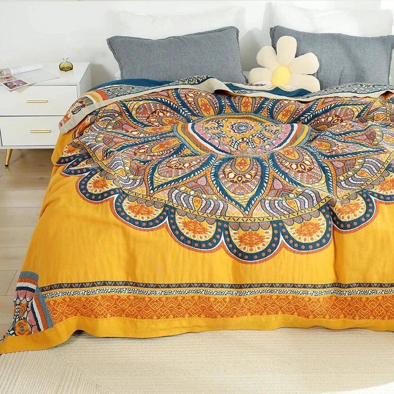 Neue Baumwolldecke für Betten Boho Sofa Handtuch Sommer Cool Quilt Casual Decke Überwurf Weiche Mandala Bettdecke Doppelseitiges Laken 200x230cm von Joom DACH