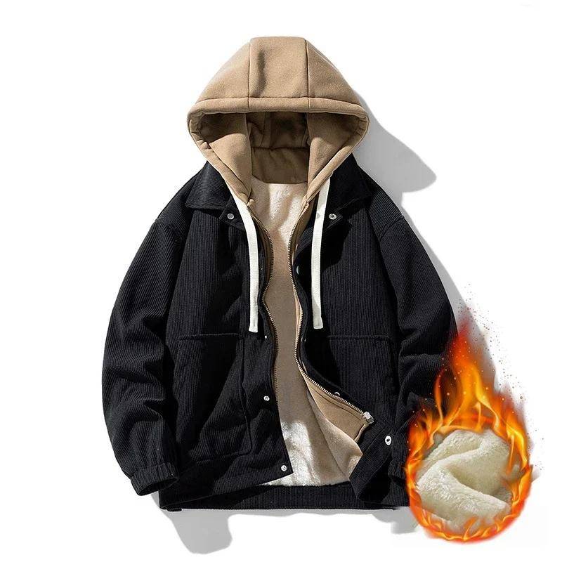 Neue Baumwolle gefütterte Jacke Herren Winter Baseball Hoodie Baumwolle Jacke Mode Werkzeug Straße Hip Hop Jacke Gefälschte Zwei Sets M schwarz von Joom DACH