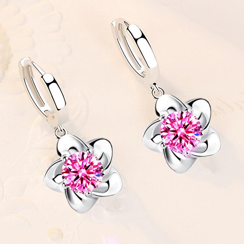 Neue Blooming Plum Silber Überzogene Ohrringe frauen Intarsien Zirkon Plum Pfingstrose Blume Ohrringe Ohrringe Ohrringe von Joom DACH