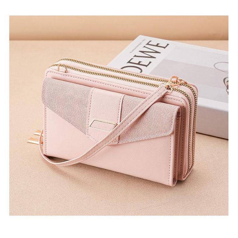 Neue Brieftasche frauen Koreanische Multi Karte Doppel Schicht Zipper Einzelnen Schulter Umhängetasche Große Kapazität Damen Geldbörsen 18.5x5.7x10.5cm hellrosa von Joom DACH