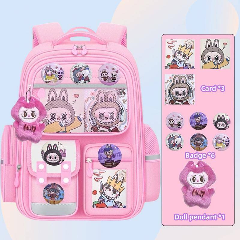 Neue Cartoon LABUBU Kinder-Schulranzen Kinder-Rucksäcke für die Klassenstufen zwei bis sechs Wasserdichte, leichte und geräumige Rucksäcke mit Anhänger rosa von Joom DACH