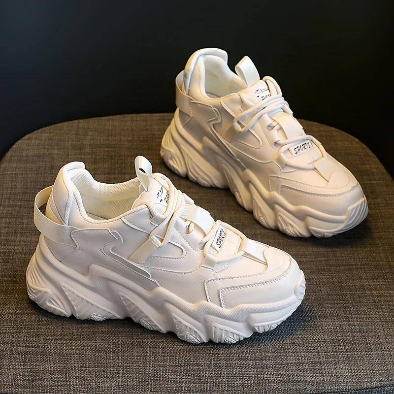 Neue Chunky frauen Turnschuhe Interne Erhöhung Leder Casual Weiß Damen Schuhe Trainer Plattform Sneaker Damen Zapatillas Mujer 39 von Joom DACH