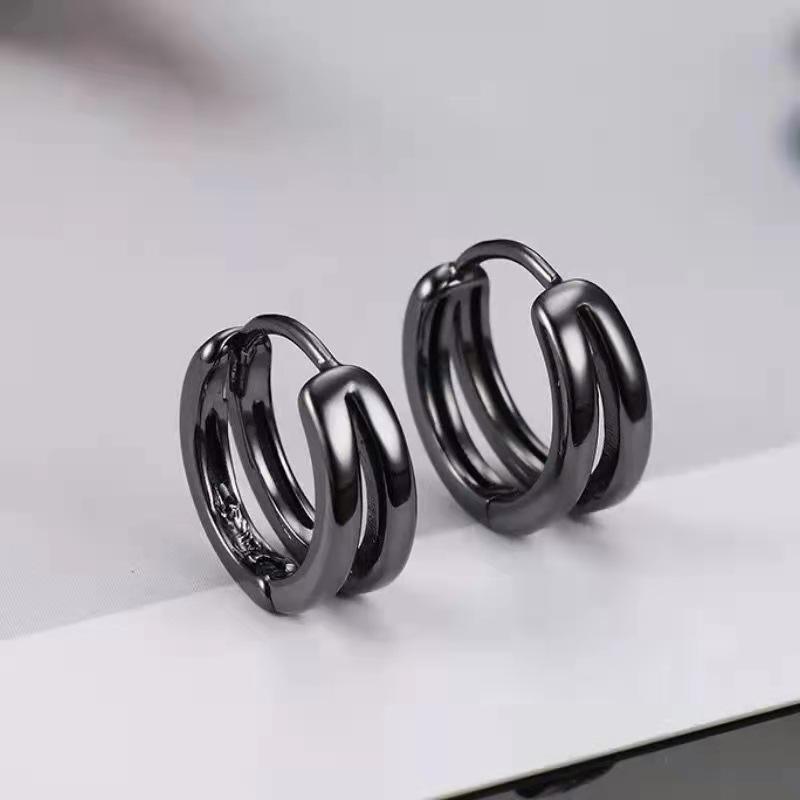 Neue Creolen aus Edelstahl Punk Multilayer Round Double Hoop Hip Hop Ohrringe Durchbohrte Ohrstecker Männer Ohrringe 1 pair schwarz von Joom DACH