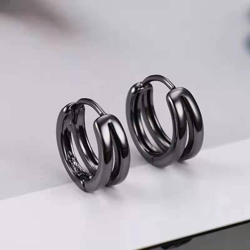 Neue Creolen aus Edelstahl Punk Multilayer Round Double Hoop Hip Hop Ohrringe Durchbohrte Ohrstecker Männer Ohrringe 1 pair schwarz von Joom DACH