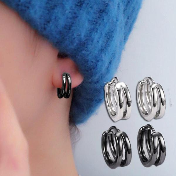 Neue Creolen aus Edelstahl Punk Multilayer Round Double Hoop Hip Hop Ohrringe Durchbohrte Ohrstecker Männer Ohrringe 1 pair schwarz von Joom DACH