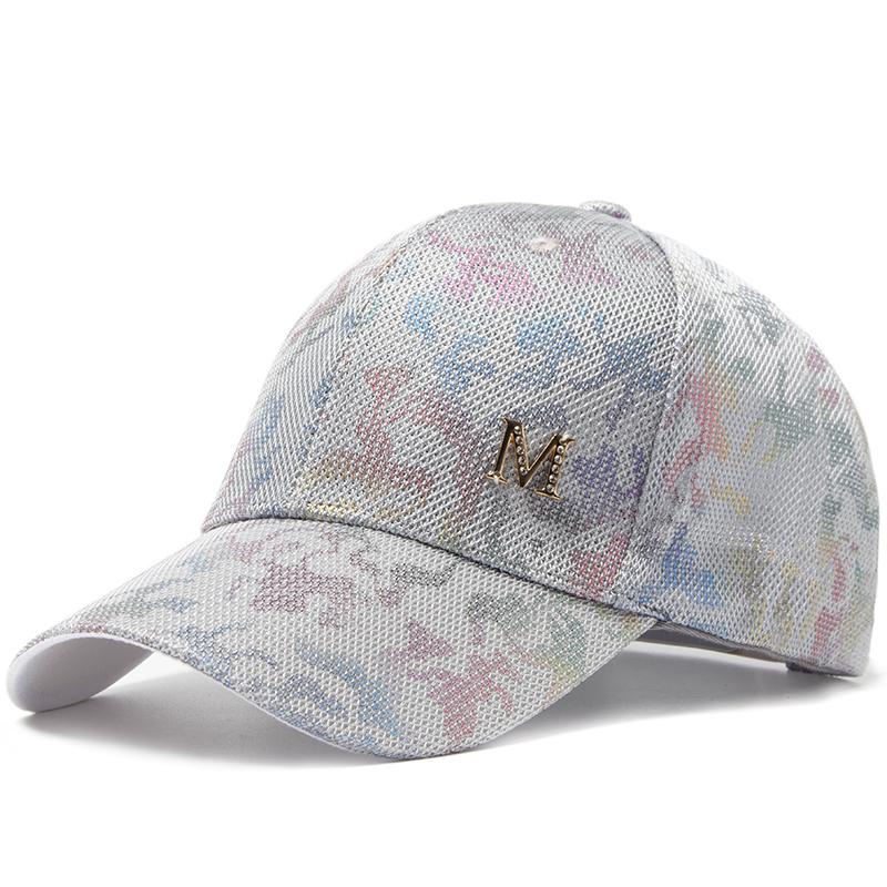 Neue Damen-Baseballkappe, Sommer, lässig, Mesh-Cap, Mode, Metalldekoration, Baseballkappen, Druck, Outdoor, Sonnenblende, Hut, verstellbar Adjustable graue von Joom DACH