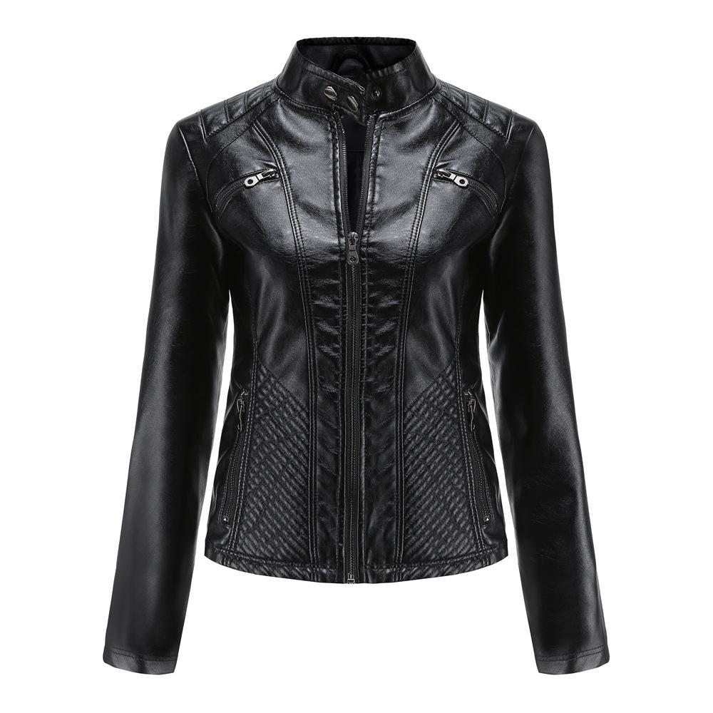 Neue Damen Casual Lederjacke Stehkragenjacke Schlanke Jacke Damen Frühling und Herbst Damen Lederjacke XXXL von Joom DACH