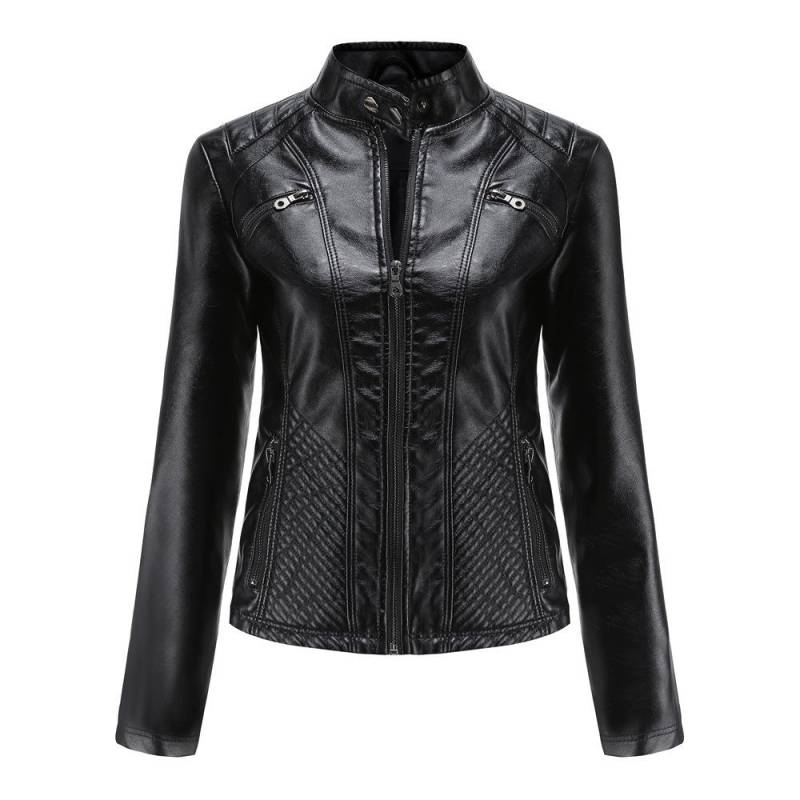 Neue Damen Casual Lederjacke Stehkragenjacke Schlanke Jacke Damen Frühling und Herbst Damen Lederjacke XXXL von Joom DACH