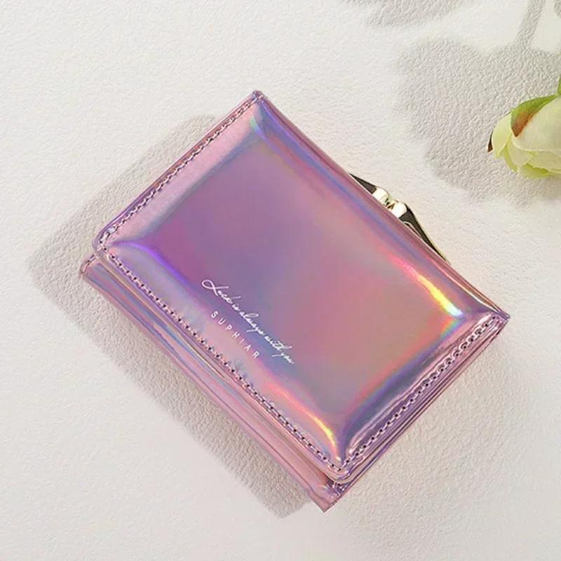 Neue Damen Geldbörsen Weibliche PU Leder Geldbörsen Kurz mit Schnappverschluss Kleine Geldtasche Münzbörse Kartenhalter Clutch rosa von Joom DACH