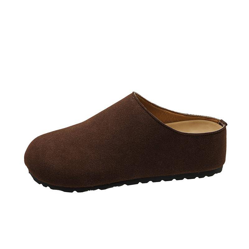 Neue Damen-Hausschuhe mit geschlossener Spitze, runder Spitze, Wildleder-Clogs, Sandalen, Herbst, neue Retro-Slingback-Schuhe mit fester Farbe und flachem Boden 35 kaffeebraun von Joom DACH