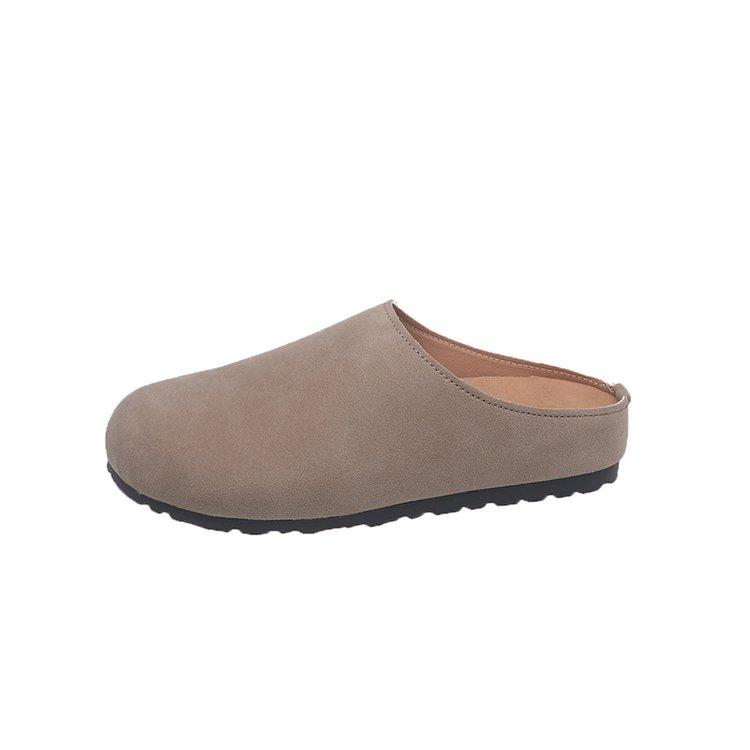 Neue Damen-Hausschuhe mit geschlossener Spitze, runder Spitze, Wildleder-Clogs, Sandalen, Herbst, neue Retro-Slingback-Schuhe mit fester Farbe und flachem Boden 37 dunkelgrau von Joom DACH