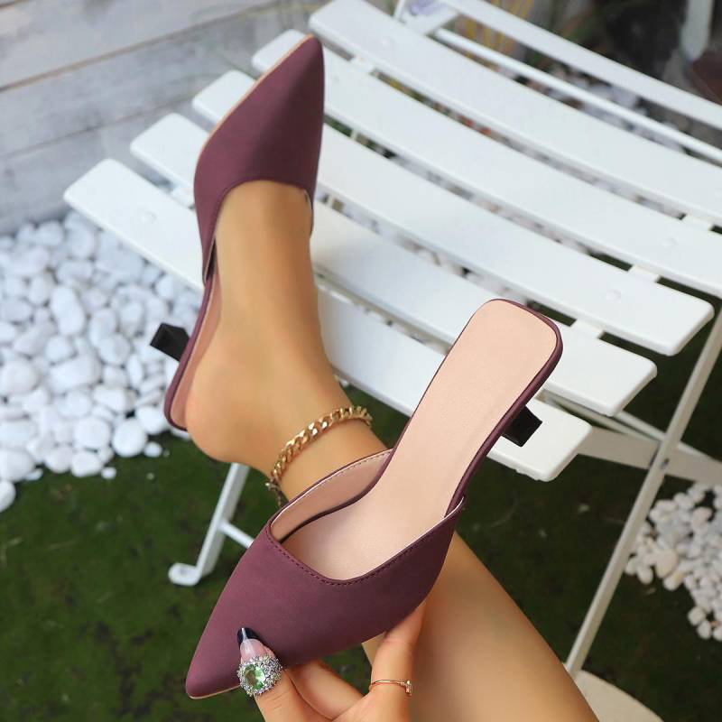 Neue Damen High Heel Slipper Sommer Damen Slip on Pantoletten Schuhe Spitzschuh Niedrigen Absatz Sandalen Outdoor Frau Casual Hausschuhe 36 von Joom DACH
