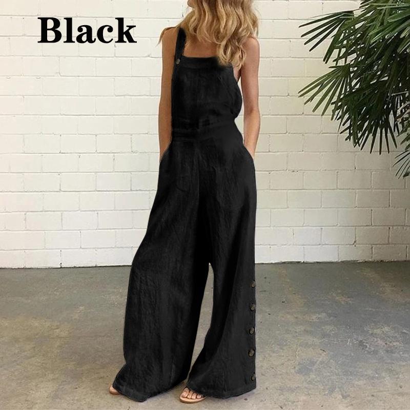 Neue Damen-Jumpsuits mit quadratischem Halsausschnitt, ärmellos aus reiner Baumwolle und weitem Bein XXXXXL schwarz von Joom DACH