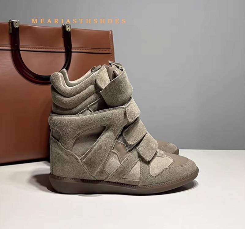 Neue Damen Keilabsatz High Top Sneaker Wildleder Klettverschlussriemen Lässig Mode Klobige Sohle Bequeme Stiefeletten 35-42 42 von Joom DACH