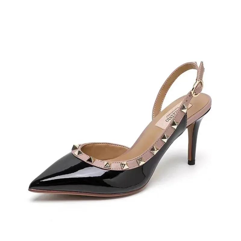 Neue Damen Klassische Einfarbige Stiletto Komfort Sandalen Marken Designer Mode Metallschnalle Hochzeitsfeier High Heels 34 schwarz von Joom DACH