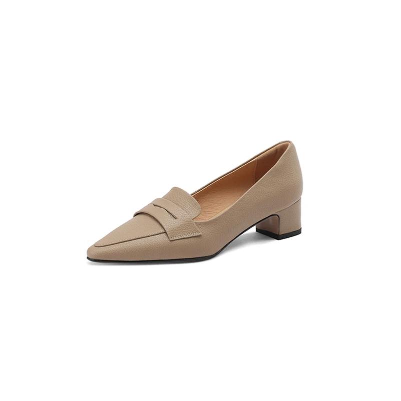 Neue Damen Leder Slipper runde Spitze dicker mittelhoher Absatz Schafsleder Modeschuhe Frühling und Herbst aprikosenfarben 43 37 apricot von Joom DACH