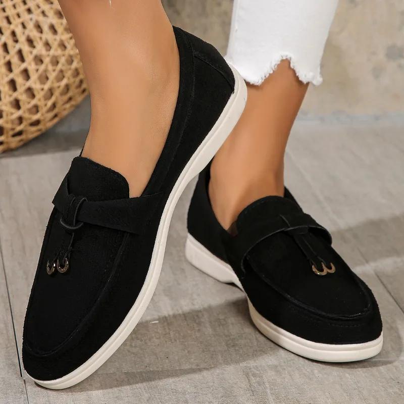 Neue Damen-Loafer, Slip-on-Schuhe für den Frühling und Herbst, lässige flache Schuhe aus Leder und Kaschmir, Einzelschuhe in Übergröße 43 39 schwarz von Joom DACH
