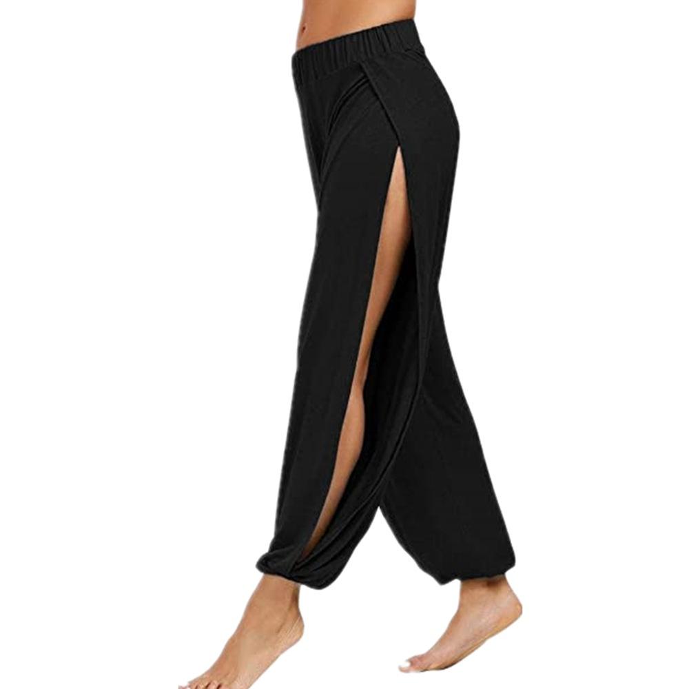 Neue Damen-Modehose, Yogahose, Haremshose für Damen, seitlich geschlitzter Jogger, Hippie-Strand-Jogginghose M schwarz von Joom DACH