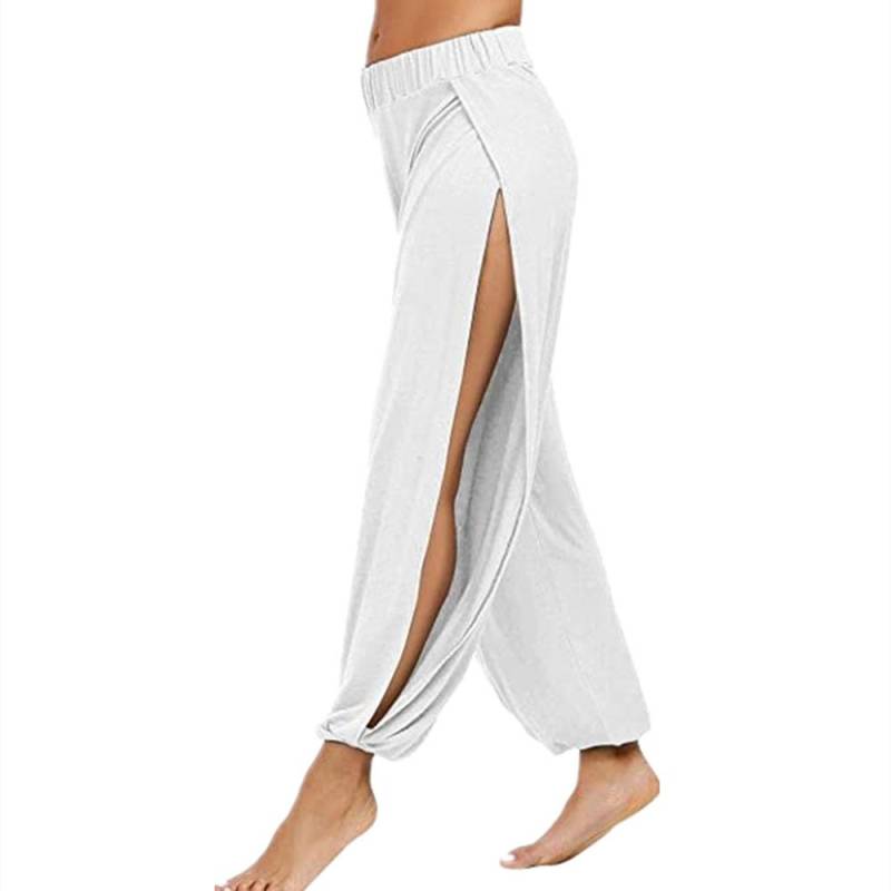 Neue Damen-Modehose, Yogahose, Haremshose für Damen, seitlich geschlitzter Jogger, Hippie-Strand-Jogginghose S weiß von Joom DACH