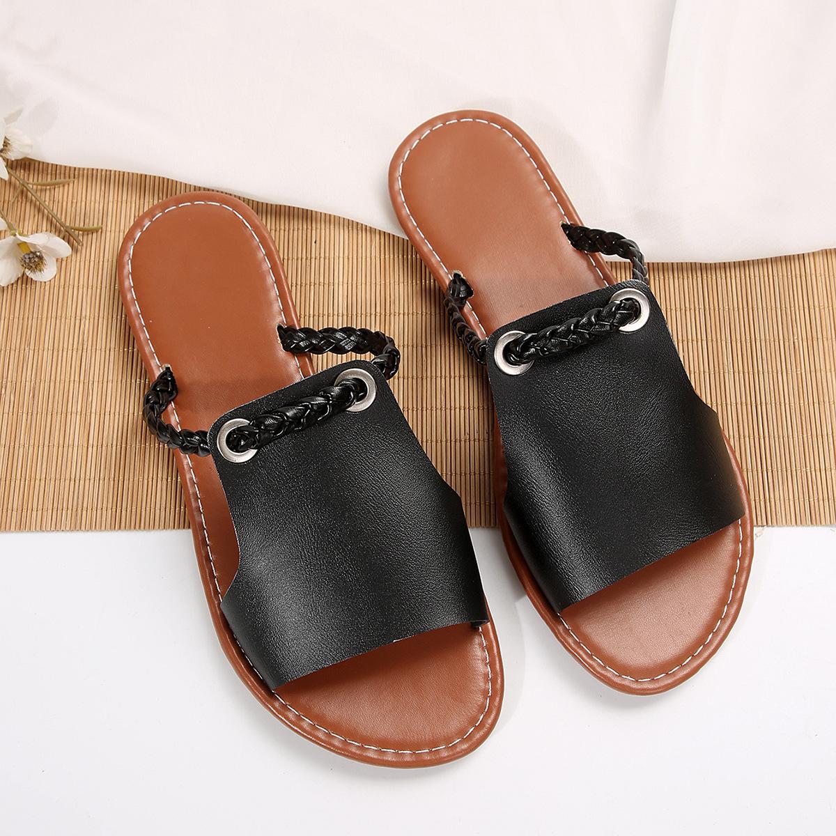 Neue Damen Schuhe Eckiger Kopf Kreuz Flach Sommer Sandalen Einfache Flip-Flops Damen Tragen Hausschuhe Strand Hausschuhe 38 schwarz von Joom DACH