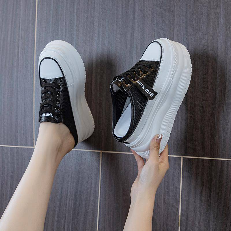 Neue Damen Slipper aus echtem Leder, Sommerschuhe, Plateau-Keil-Strandschuhe, Mule-Leder, Slip-on-Sneakers, Sandalen, Schuhe 8 cm 39 schwarz von Joom DACH