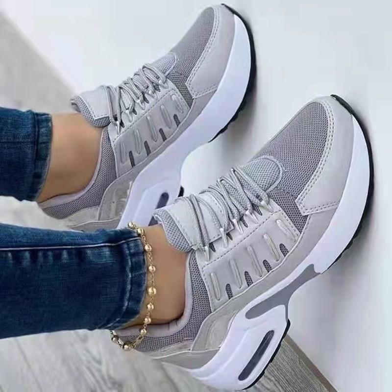 Neue Damen-Sneakers mit Schnürung und Keilabsatz, vulkanisierte Schuhe, dicke Sohle, Luftkissen, Freizeitschuhe, Größe 43, Damenschuhe 35 von Joom DACH