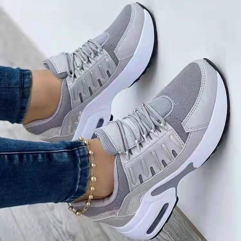 Neue Damen-Sneakers mit Schnürung und Keilabsatz, vulkanisierte Schuhe, dicke Sohle, Luftkissen, Freizeitschuhe, Größe 43, Damenschuhe 35 von Joom DACH