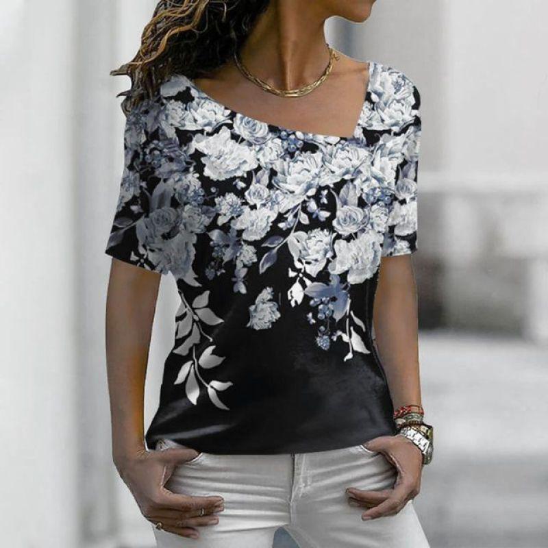 Neue Damen-T-Shirts, Blumendruck, Damenbekleidung, kurzärmelige Oberteile, V-Ausschnitt, Sweatshirts, Streetwear, übergroße T-Shirts, Damen-T-Shirt 2XL Neue Damen-T-Shirts, Blumendruck, Damenbekleidung, kurzärmelige Oberteile, V-Ausschnitt, Sweatshirts, Streetwear, übergroße T-Shirts, Damen-T-Shirt 2XL von Joom DACH