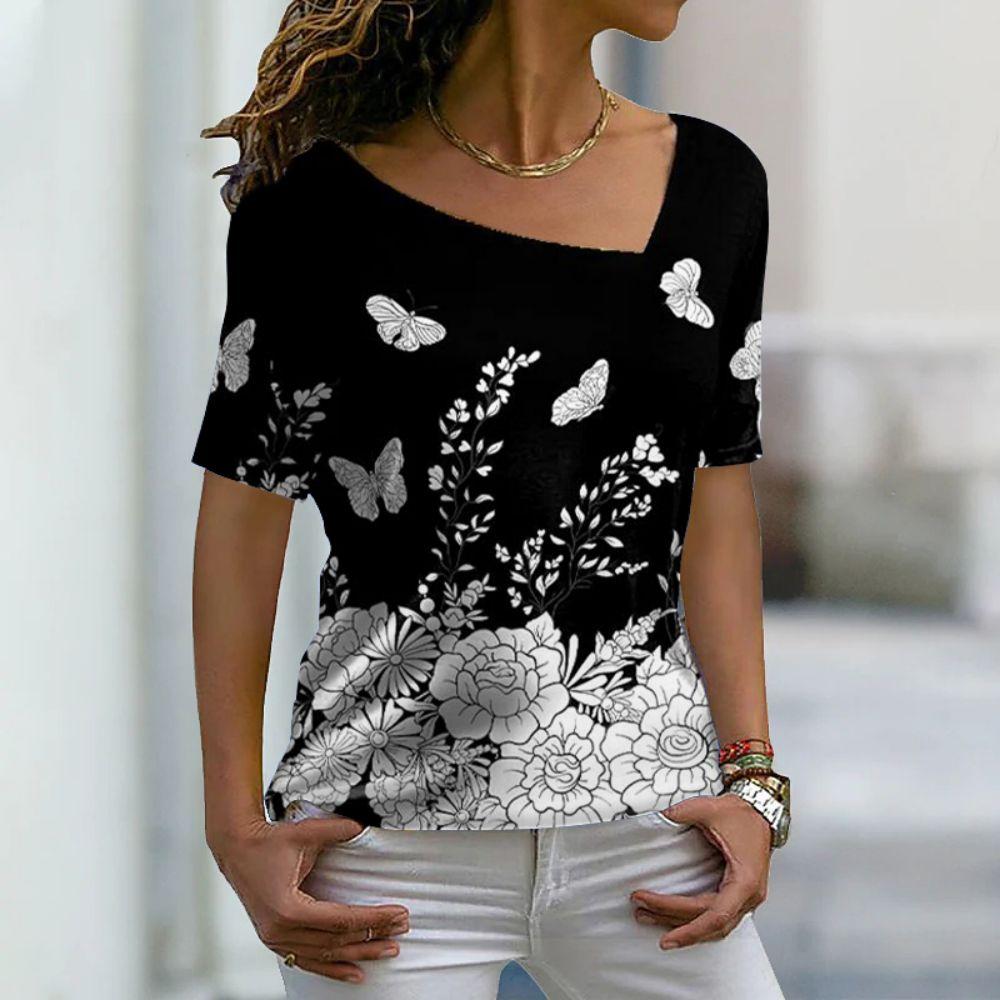 Neue Damen-T-Shirts, Blumendruck, Damenbekleidung, kurzärmelige Oberteile, V-Ausschnitt, Sweatshirts, Streetwear, übergroße T-Shirts, Damen-T-Shirt 4XL Neue Damen-T-Shirts, Blumendruck, Damenbekleidung, kurzärmelige Oberteile, V-Ausschnitt, Sweatshirts, Streetwear, übergroße T-Shirts, Damen-T-Shirt 4XL von Joom DACH