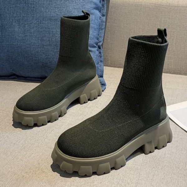 Neue Damen Winterstiefel: Grenzüberschreitende fliegende gewebte Sportstiefel, Sockenstiefel in großen Größen für unabhängige Damenmode. 35 armee grüne von Joom DACH
