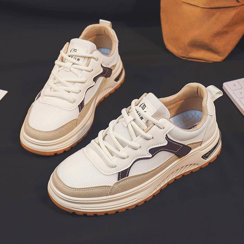 Neue Damen- und Herrenschuhe für Frühling und Herbst, Board-Schuhe, Mesh, atmungsaktiv, Freizeitschuhe, Schnürer, trendige Plateau-Sneaker, trendy 44 beige von Joom DACH