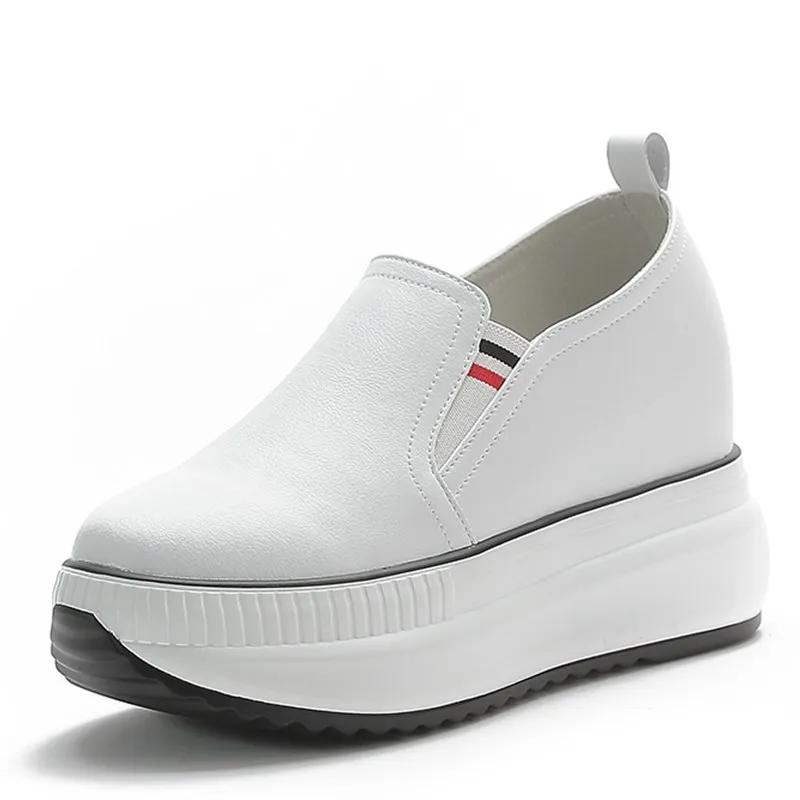 Neue Damenmode Echtleder Plateau Keilabsatz Sneaker Damen Dicke Sohle Sneaker Freizeitschuhe Damen Erhöhen Vulkanisierte Schuhe 38 beige von Joom DACH