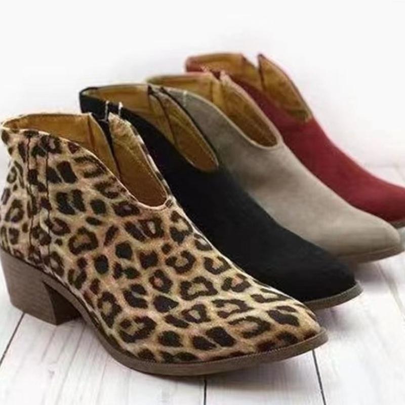 Neue Damenschuhe 2024 Winter Hochwertige Damenmode Stiefel Runde Zehenpartie Leopardenmuster Farbe Wildleder Kurze Stiefel für Damen 43 leopard print von Joom DACH