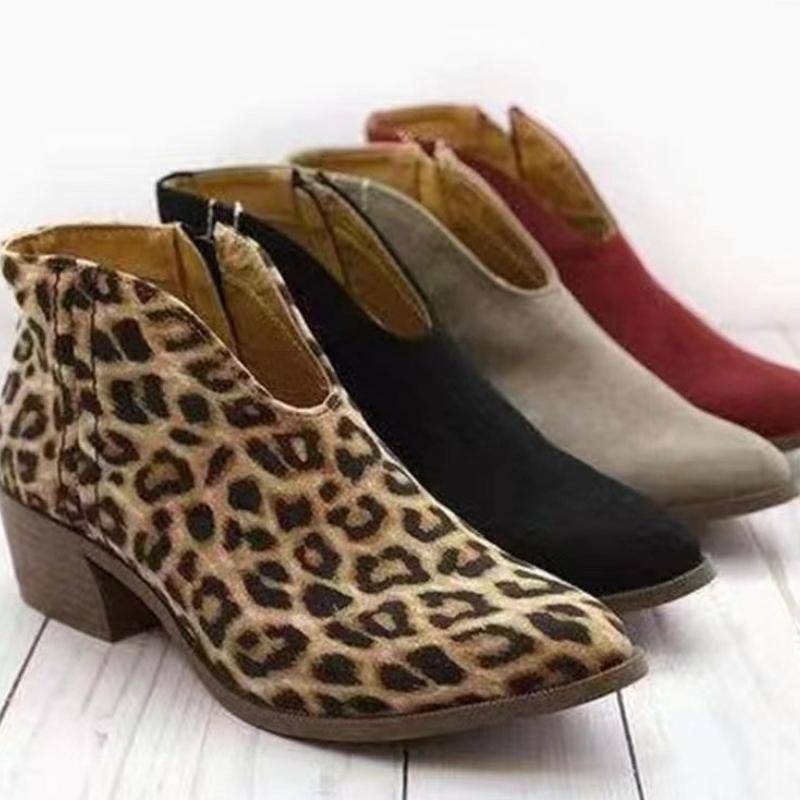 Neue Damenschuhe 2024 Winter Hochwertige Damenmode Stiefel Runde Zehenpartie Leopardenmuster Farbe Wildleder Kurze Stiefel für Damen 43 leopard print von Joom DACH