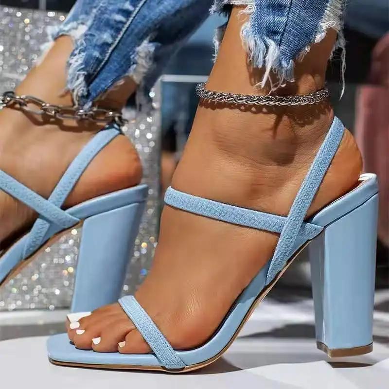 Neue Damenschuhe Slipper Damen Sandalen Mode Peeptoe Kleidsandalen Damen Hohe Qualität Übergröße Einfarbig Absatzsandalen 43 himmelblaue von Joom DACH