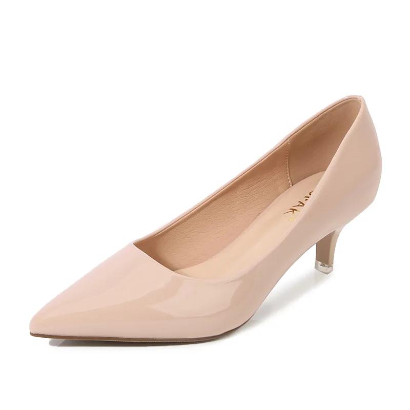 Neue Damenschuhe mit Absätzen, elegant, mittelhoch, spitz, 5 cm, modische Pumps für Damen im Büro, Schwarz, Rosa, Rot 43 apricot von Joom DACH