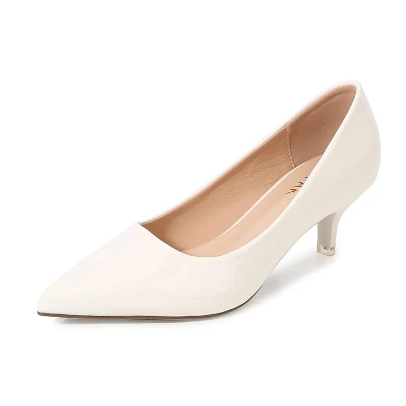 Neue Damenschuhe mit Absätzen, elegant, mittelhoch, spitz, 5 cm, modische Pumps für Damen im Büro, Schwarz, Rosa, Rot 43 beige von Joom DACH