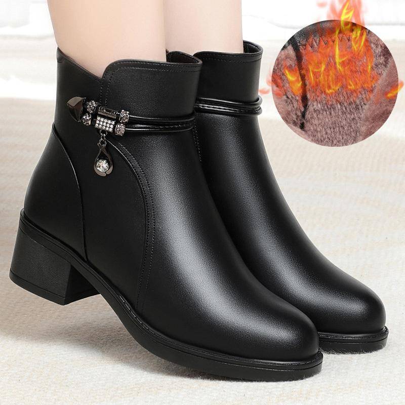 Neue Damenstiefel Mode Weiches Leder Knöchel Kurzer Stiefel Wolle Plüsch Plateau Schneestiefel für Damen Winter Baumwollschuhe 37(Foot23.5cm) von Joom DACH