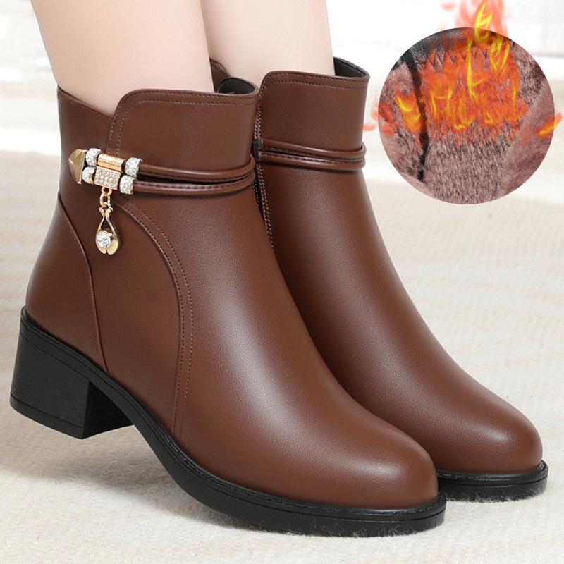 Neue Damenstiefel Mode Weiches Leder Knöchel Kurzer Stiefel Wolle Plüsch Plateau Schneestiefel für Damen Winter Baumwollschuhe 39(Foot24.5cm) von Joom DACH