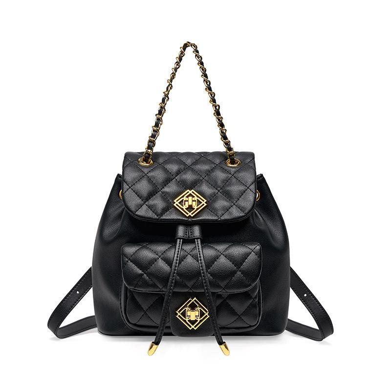 Neue Damentasche, Leder Rauten-Rucksack, Damen Neue Mode und High-End Schulrucksack, Kleiner Rucksack. schwarz von Joom DACH