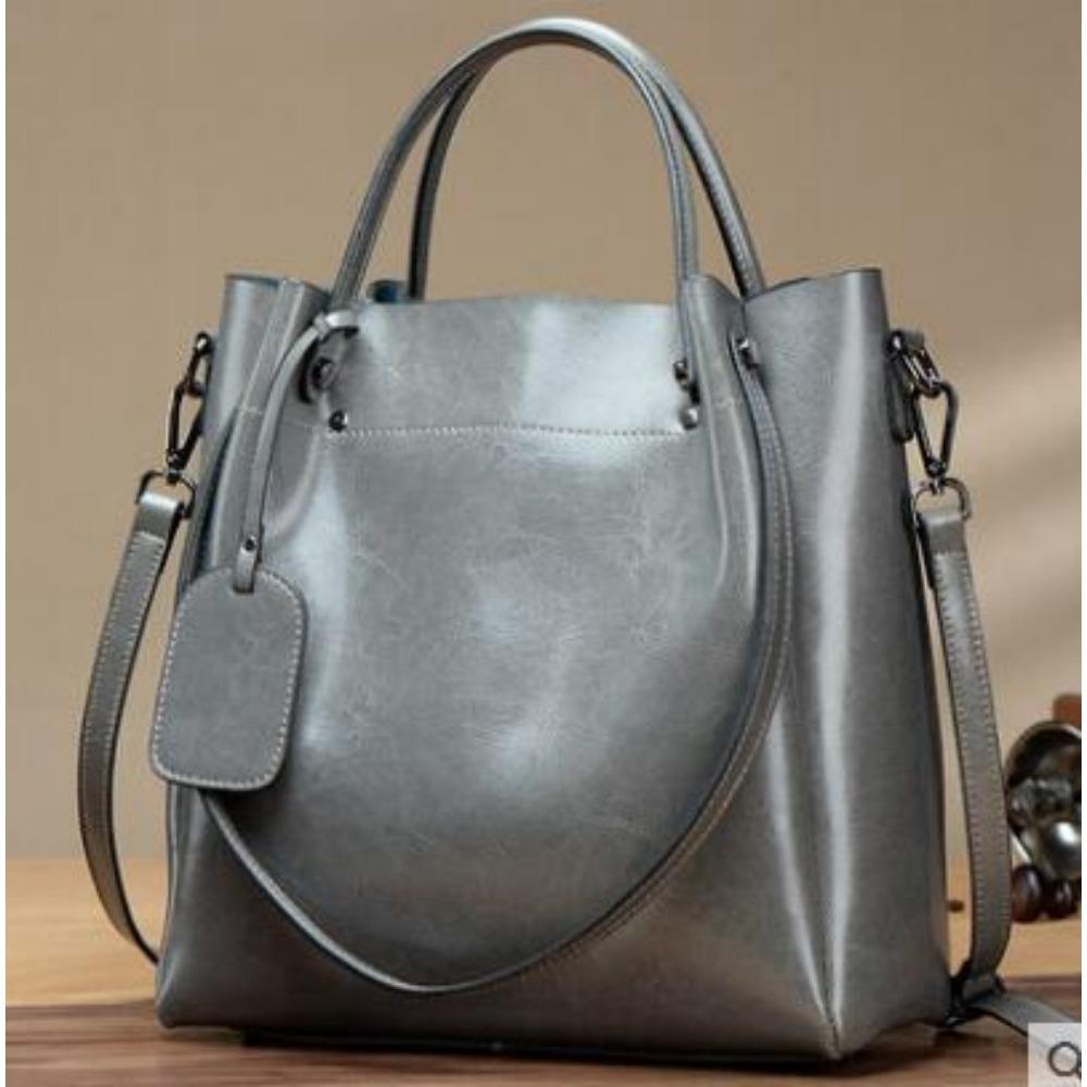 Neue Damentasche Echtes Leder Schulter Umhängetasche Damen Handheld Große Tasche Rindsleder Lässige Damentasche graue von Joom DACH