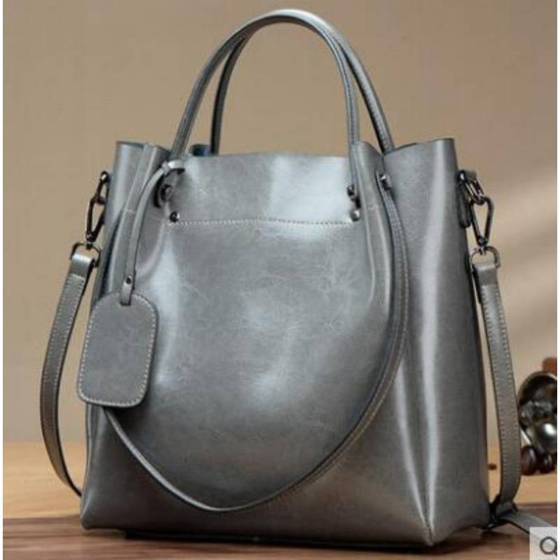 Neue Damentasche Echtes Leder Schulter Umhängetasche Damen Handheld Große Tasche Rindsleder Lässige Damentasche graue von Joom DACH
